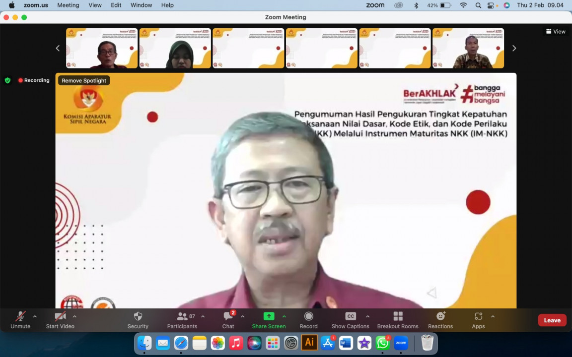 Kepala BKPSDM Pekanbaru Ikuti Pengumuman Hasil Pengukuran Tingkat Kepatuhan Pelaksanaan NKK ASN Secara Virtual