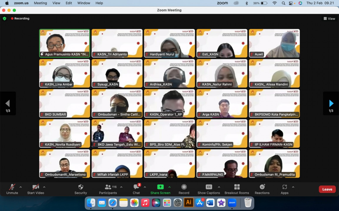 Kepala BKPSDM Pekanbaru Ikuti Pengumuman Hasil Pengukuran Tingkat Kepatuhan Pelaksanaan NKK ASN Secara Virtual